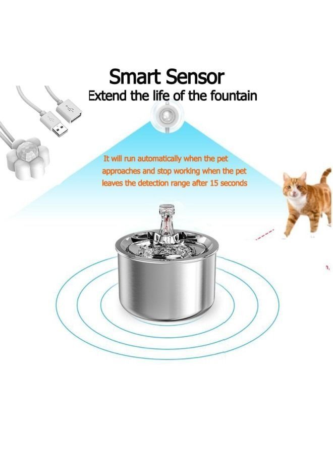 نافورة قطة أوتوماتيكية من الفولاذ المقاوم للصدأ سعة 2 لتر لشرب المياه المتدفقة لكلاب مرشح ذكي لشرب الحيوانات الأليفة مع جهاز استشعار - Image 4