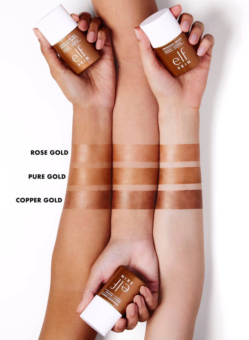 إلف قطرات برونزية، برونزر سائل للوجه والبشرة، يخلق توهجًا شمسيًا، غني بفيتامين E (ذهبي نقي) - Image 3