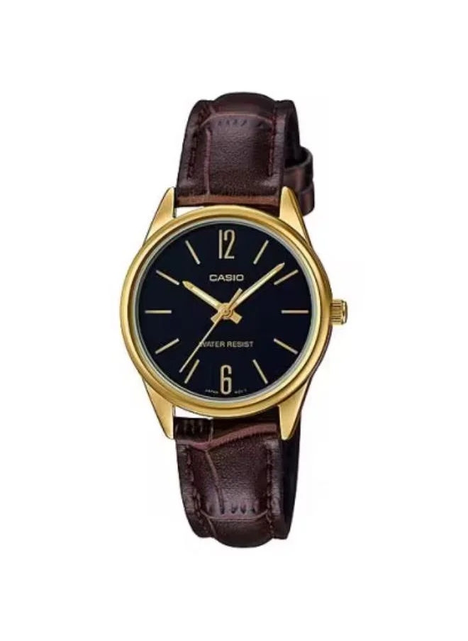 CASIO Women's Analog Display Watch With Brown Leather Strap - LTP-V005GL-1BUDF