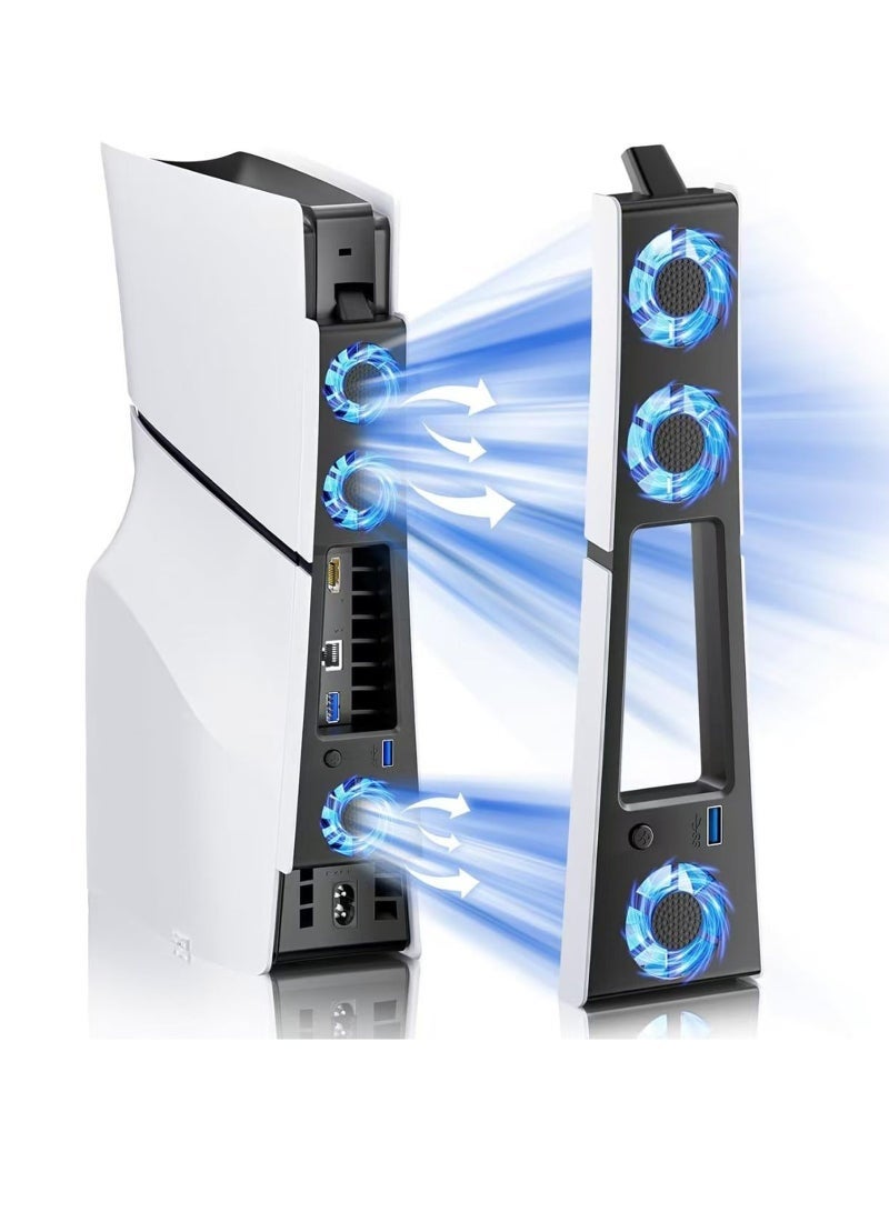 مروحة تبريد لجهاز PS5 Slim، مبرد PS5 Slim مزود بثلاث مراوح صامتة مطورة ومنفذ USB 3.0 لوحدة التحكم للإصدار الرقمي/القرص المضغوط - Image 1