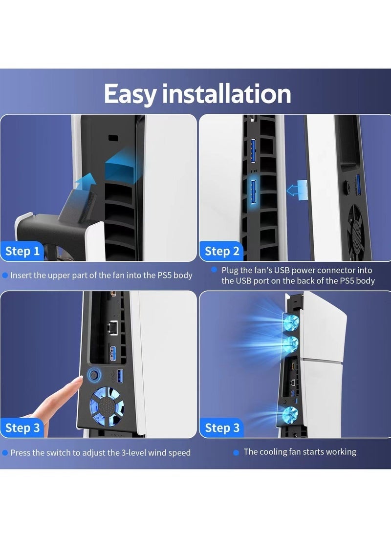 مروحة تبريد لجهاز PS5 Slim، مبرد PS5 Slim مزود بثلاث مراوح صامتة مطورة ومنفذ USB 3.0 لوحدة التحكم للإصدار الرقمي/القرص المضغوط - Image 3