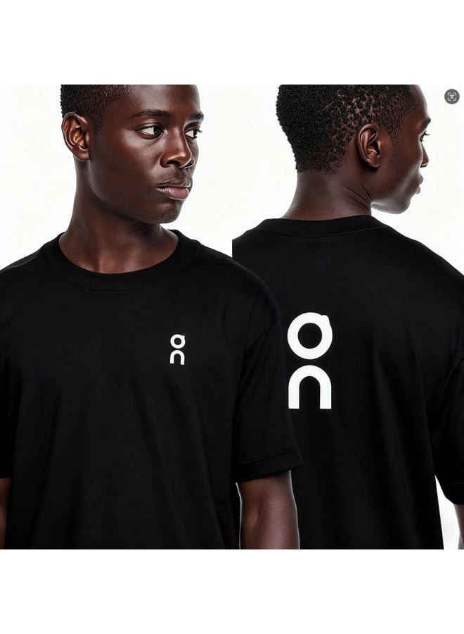 ON Unisex Black On Logo Crew Neck T-Shirt Small Chest Print Large Back Graphic Sports Casual Tee-S - Image 1