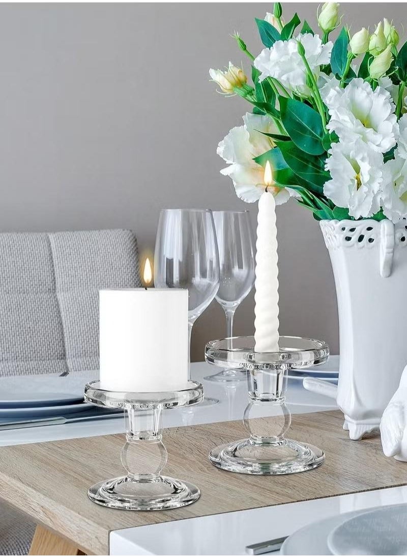 XiuWoo 3pc Clear Glass Candlestick Holders Set for Taper Candles Pillar Candles Tealight Candles Candle Holder Wedding, Dinning and Decoration Fit 0.9 to 2.8 inch Premium Multipurpose Candles  - Image 4