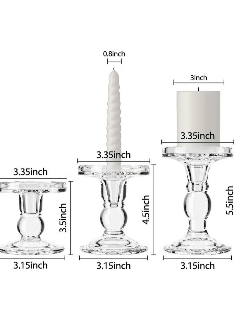 XiuWoo 3pc Clear Glass Candlestick Holders Set for Taper Candles Pillar Candles Tealight Candles Candle Holder Wedding, Dinning and Decoration Fit 0.9 to 2.8 inch Premium Multipurpose Candles  - Image 5