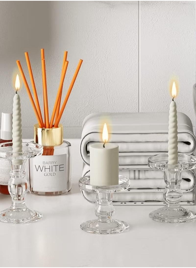 XiuWoo 3pc Clear Glass Candlestick Holders Set for Taper Candles Pillar Candles Tealight Candles Candle Holder Wedding, Dinning and Decoration Fit 0.9 to 2.8 inch Premium Multipurpose Candles  - Image 2