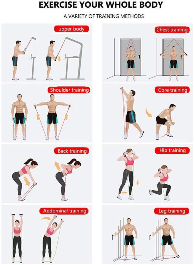 Generic - Resistance Bands Set (11 PCS) Portable Home Gym Accessories - Stackable Up to 150 lbs,Exercise Bands with Door Anchor, Handles, Carry Bag, Legs Ankle Straps for Resistance Training, Home Workouts - Image 1