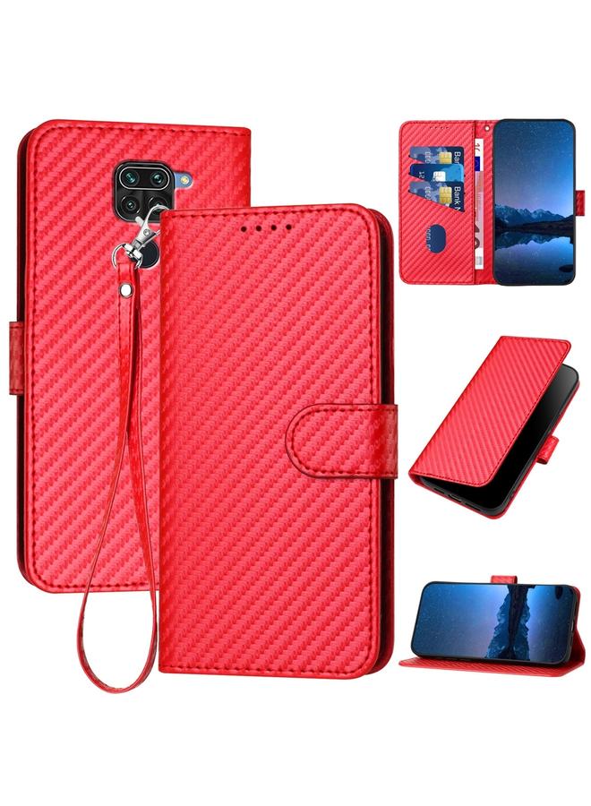 Case For Xiaomi Redmi Note 9 4G / 10X 4G YX0070 Carbon Fiber Buckle Leather Phone Case with Lanyard
