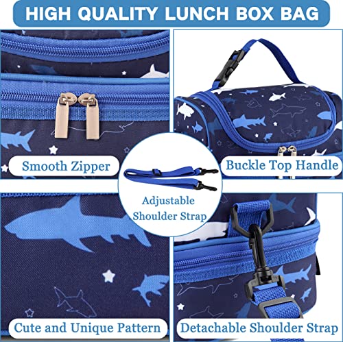 VASCHY Lunch Box Bag Kids, Insulated Two Compartments Cooler Bags for Boys Girls w Shoulder Strap for School,Daycare,Kindergarten,Picnic Shark - Image 5