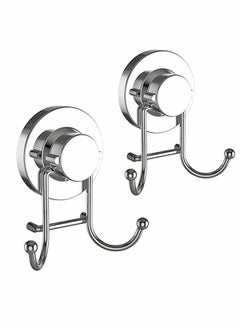 Excefore 2 Double Hook Wall Hooks Stainless Steel Suction Cup Hooks Bath Towel Heavy Duty Hook Suction Cup Rust Proof Wall Hooks Kitchen and Bathroom Vacuum Suction Hook Suction Hanger  - Image 1