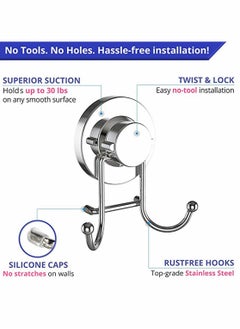 Excefore 2 Double Hook Wall Hooks Stainless Steel Suction Cup Hooks Bath Towel Heavy Duty Hook Suction Cup Rust Proof Wall Hooks Kitchen and Bathroom Vacuum Suction Hook Suction Hanger  - Image 2