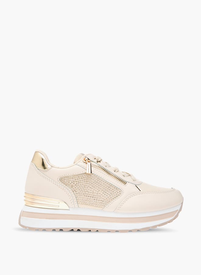 Flora Bella By Shoexpress Women Panelled Sneakers with Lace-Up Closure  - Image 3