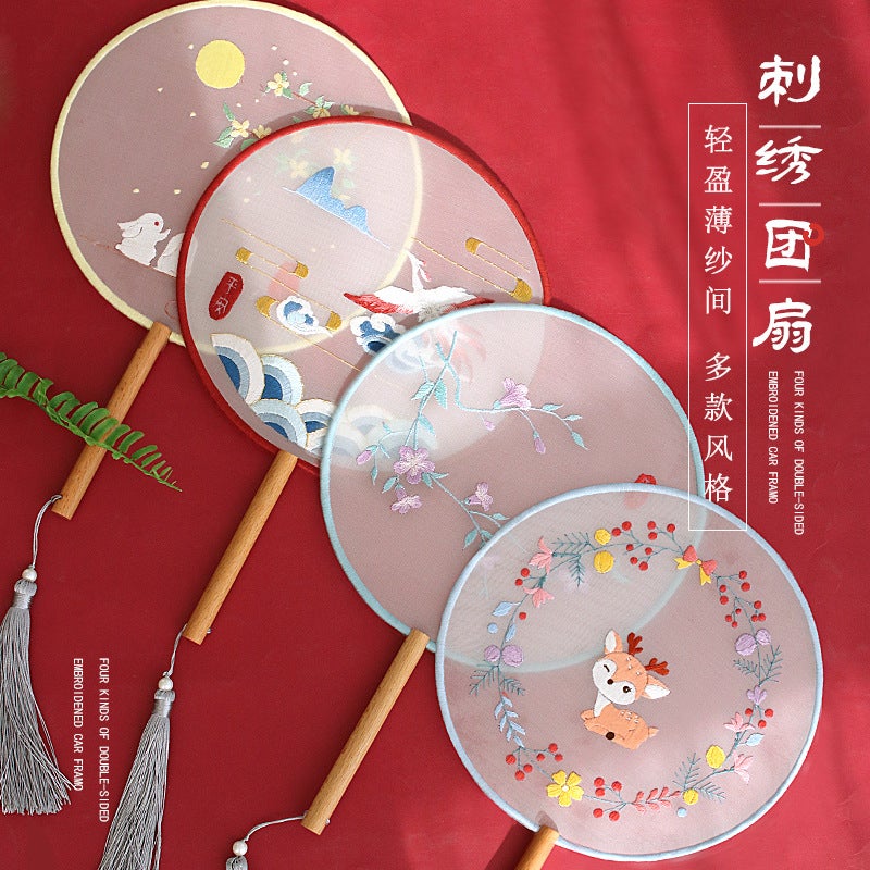 Embroidery Handmade Self-Embroidery Diy Making Summer Embroidery Beginners Round Fan Material Bag Antique Ribbon Poke Su Embroidery - Image 2