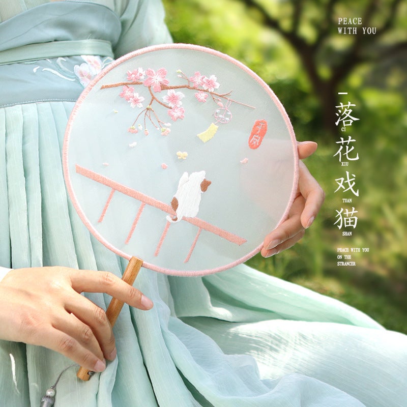Embroidery Handmade Self-Embroidery Diy Making Summer Embroidery Beginners Round Fan Material Bag Antique Ribbon Poke Su Embroidery - Image 3