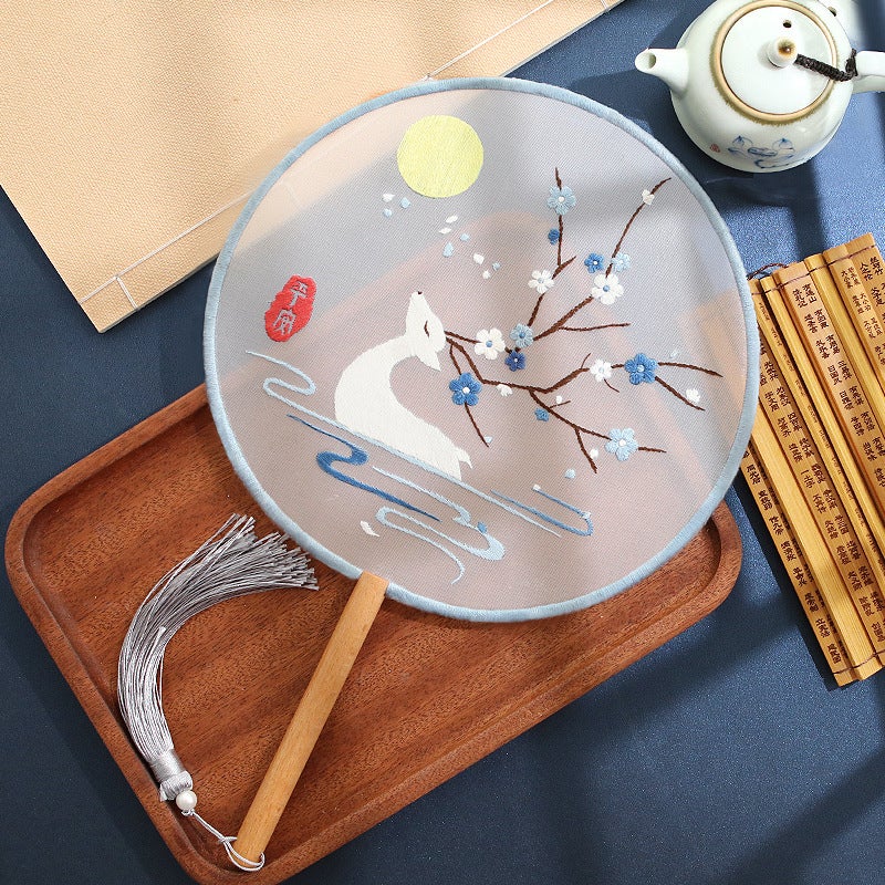 Embroidery Handmade Self-Embroidery Diy Making Summer Embroidery Beginners Round Fan Material Bag Antique Ribbon Poke Su Embroidery - Image 1