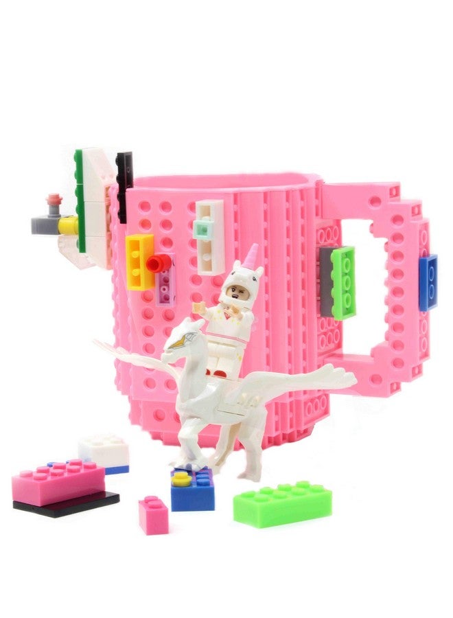 F-32 F-32 Unicorn Build-on Brick Mug w/ 5 Packs of Building Blocks,Compatible with Lego,14 Oz Novelty DIY Unique Funny Coffee Cup Gift (Unicorn Pink)  - Image 1