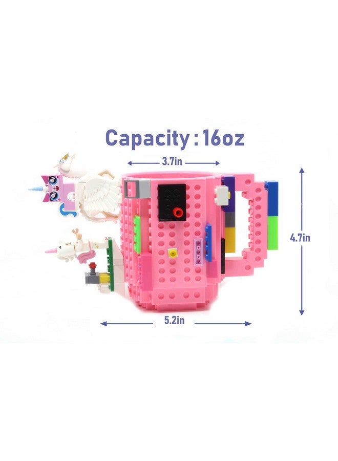 F-32 F-32 Unicorn Build-on Brick Mug w/ 5 Packs of Building Blocks,Compatible with Lego,14 Oz Novelty DIY Unique Funny Coffee Cup Gift (Unicorn Pink)  - Image 2