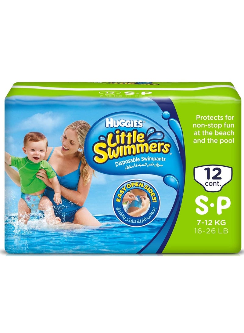هجيز سراويل سباحة صغيرة للاستخدام مرة واحدة من ليتل سويمرز، سهلة الفتح من الجانبين، مناسبة لوزن 7-12 كجم، 12 قطعة - Image 1