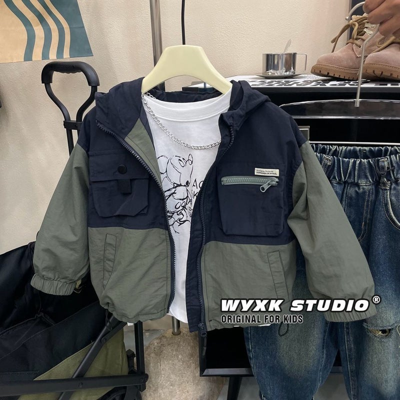 Boys' Coat Baby'S Thin Charge Clothes 2025 New Hooded Work Coat Small And Medium-Sized Children'S Handsome Trendy - Image 2