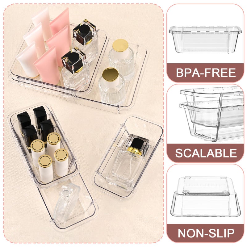 Hiitytin 15 Pcs Extendable Clear Drawer Organizer, All Adjustable Vanity Storage Box, 2-Size Desk Drawer Organizer, Acrylic Storage Bins for Makeup, Cosmetic, Bedroom Dressers Tool Organizer for Gadgets - Image 4