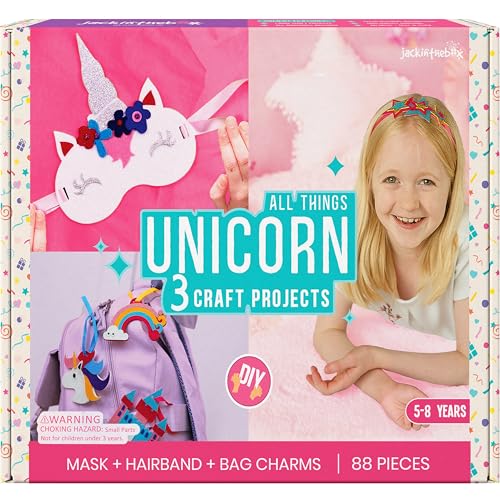 jackinthebox Rubber 3 Chunky Craft Projects Unicorn Themed Art and Craft Kit for Girls (Multicolour, Ages 5 6 7 8 9 10 Years), Felt,Felt - Image 1
