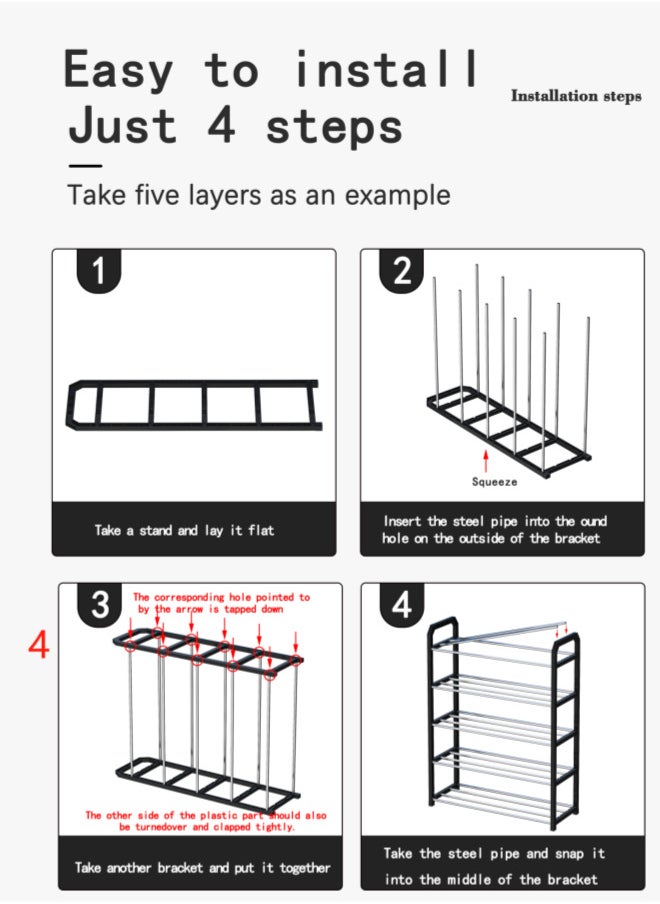 Generic 5 Tiers Shoe Rack Shoe Organizer, Fit 20-25 Pairs, 5 layers high, 75cm wide shoe rack, For Hallway, Bedroom, Living room  - Image 3
