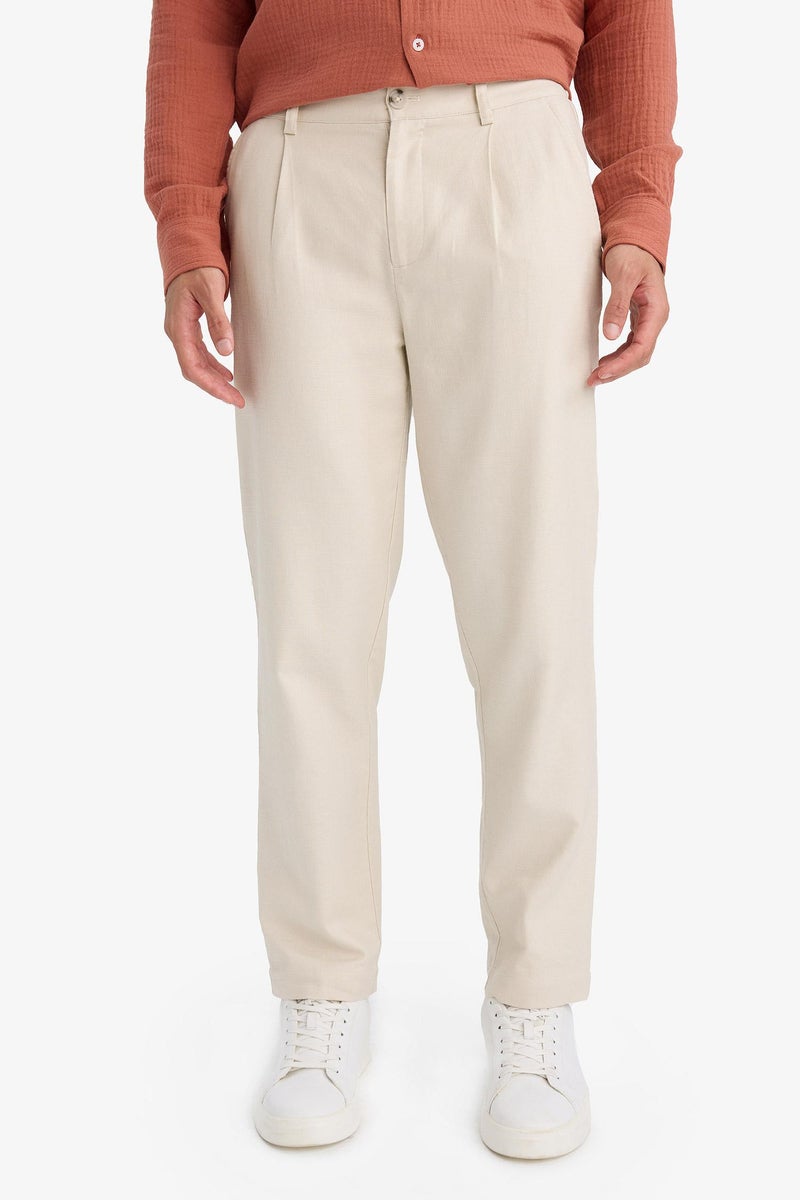 DeFacto Beige Man Regular Fit Straight Leg Cotton Trousers Casual - Image 2