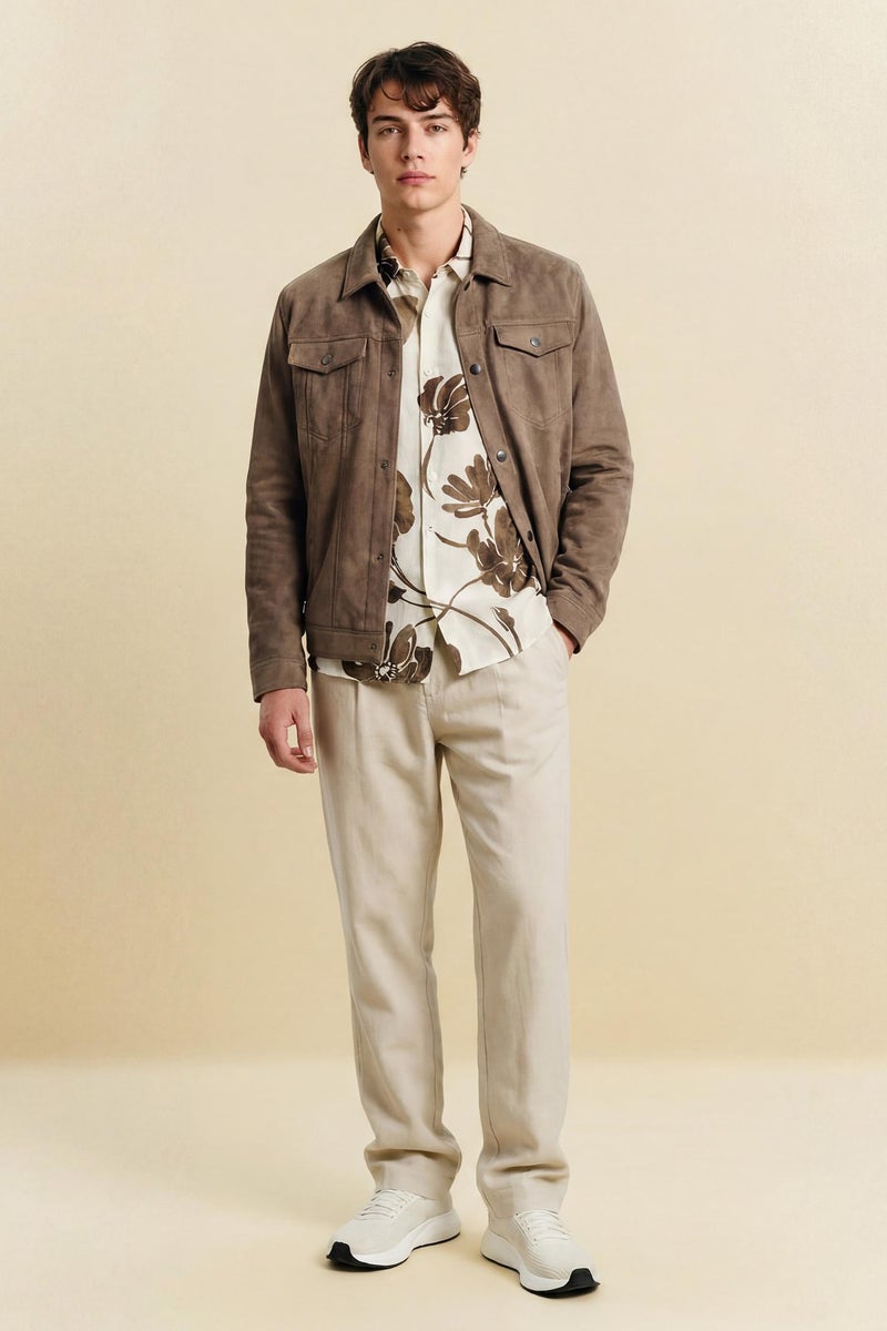 DeFacto Beige Man Regular Fit Straight Leg Cotton Trousers Casual - Image 1