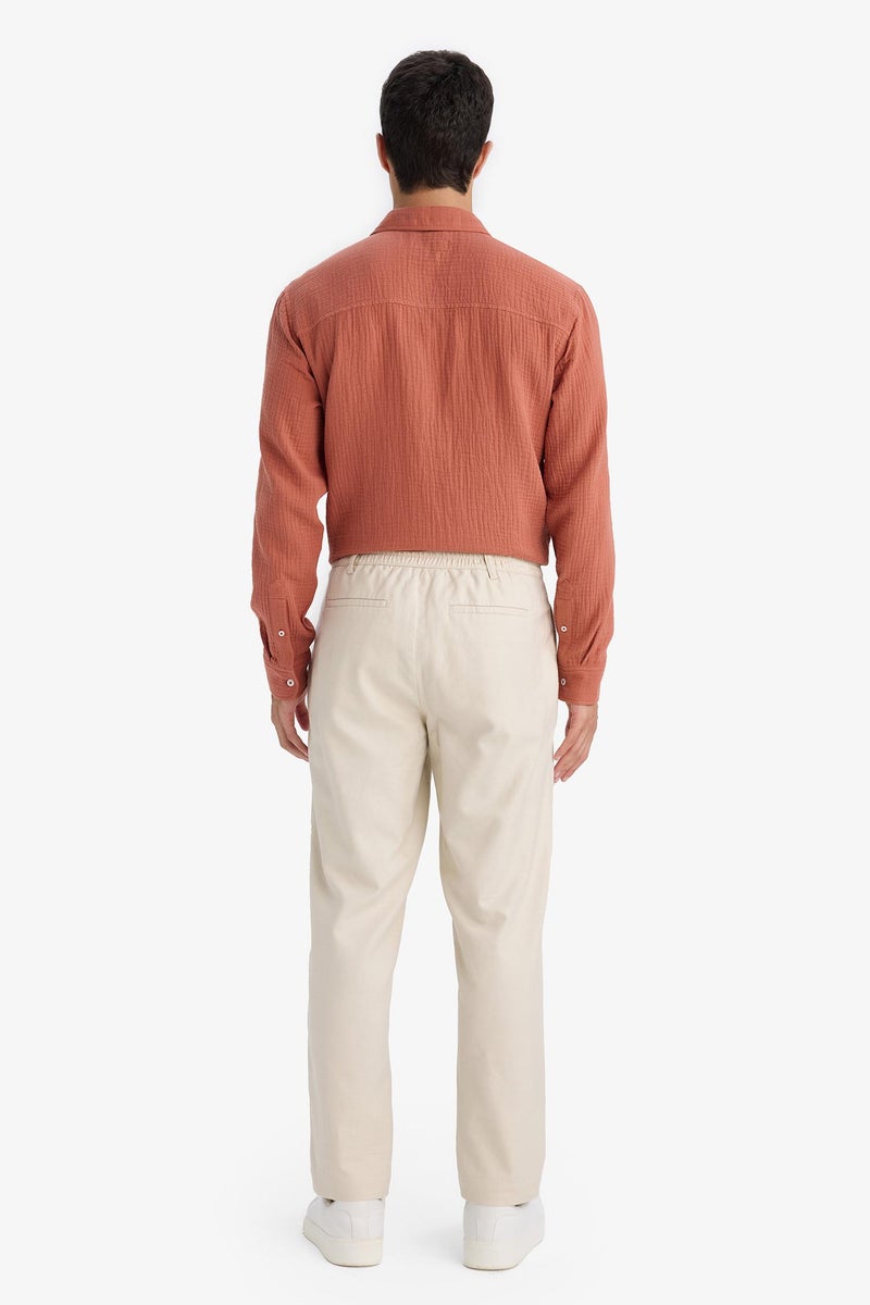 DeFacto Beige Man Regular Fit Straight Leg Cotton Trousers Casual - Image 4