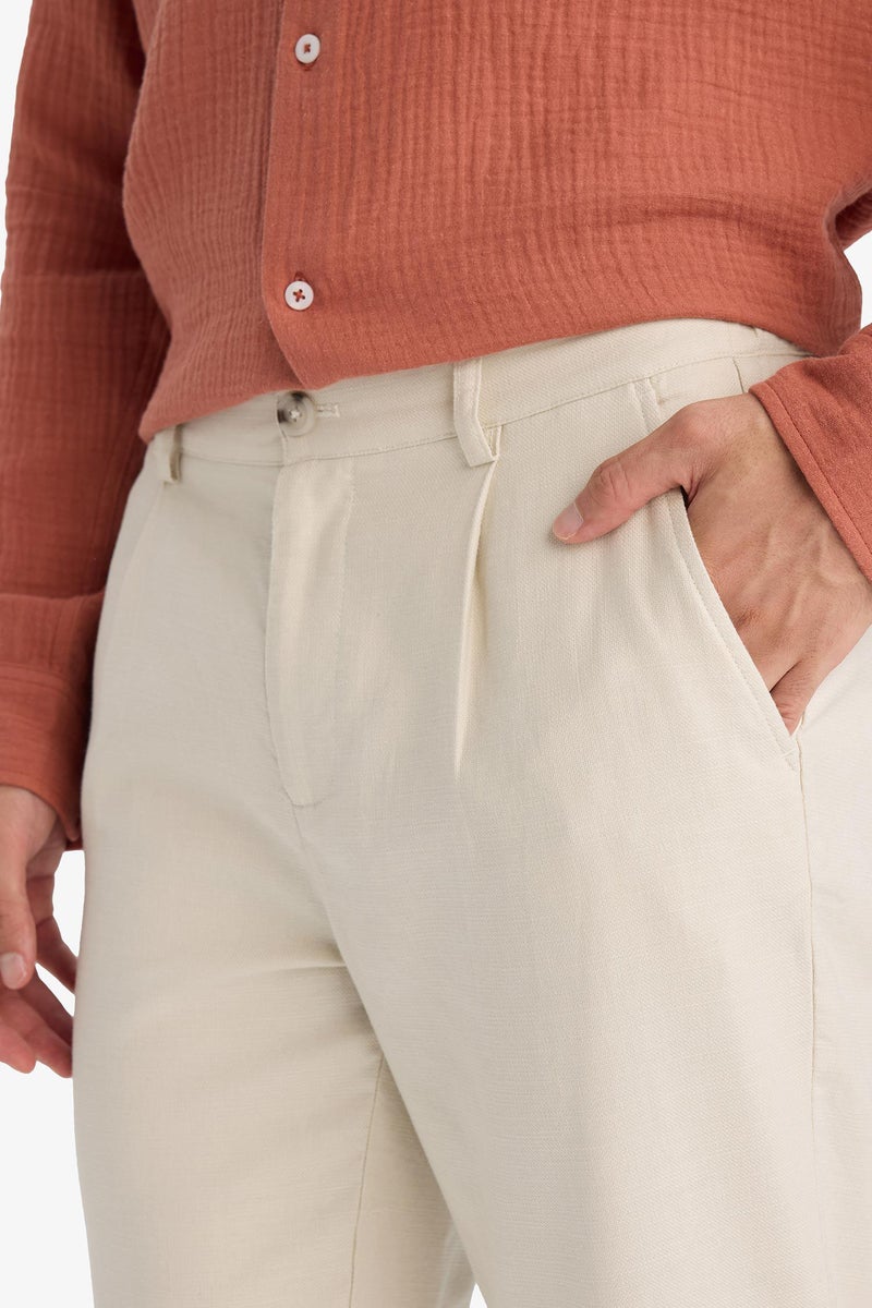 DeFacto Beige Man Regular Fit Straight Leg Cotton Trousers Casual - Image 3