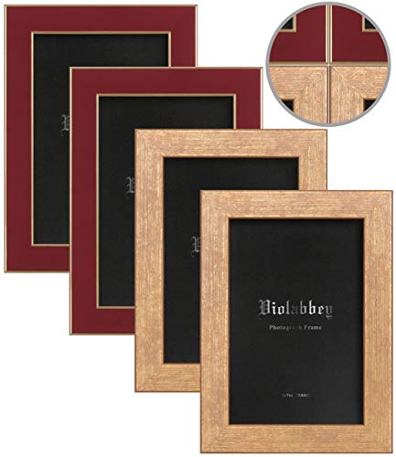 VIOLABBEY 5x7 Picture Frames Set of 4, Colorful Photo Frame of Modern Style, High Definition Tempered Real Glass, Wall Mounted or Tabletop Display (Gold+Red) - Image 1
