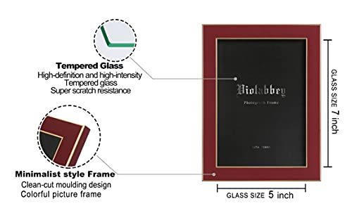 VIOLABBEY 5x7 Picture Frames Set of 4, Colorful Photo Frame of Modern Style, High Definition Tempered Real Glass, Wall Mounted or Tabletop Display (Gold+Red) - Image 4