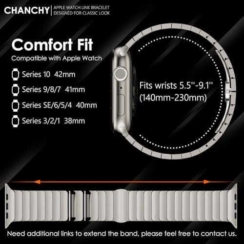 CHANCHY Stainless Steel Band Compatible for Apple Watch Band 38mm 40mm 41mm 42mm, Link Bracelet Metal Strap with Folding Clasp for iWatch Series 11 10 9 8 7 6 5 4 3 2 1 SE/SE2/SE3 Women Men, Titanium - Image 5