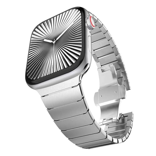 CHANCHY Stainless Steel Band Compatible for Apple Watch Band 38mm 40mm 41mm 42mm, Link Bracelet Metal Strap with Folding Clasp for iWatch Series 11 10 9 8 7 6 5 4 3 2 1 SE/SE2/SE3 Women Men, Titanium - Image 1