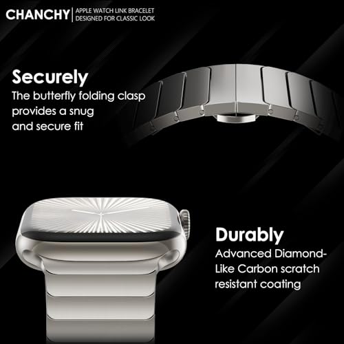 CHANCHY Stainless Steel Band Compatible for Apple Watch Band 38mm 40mm 41mm 42mm, Link Bracelet Metal Strap with Folding Clasp for iWatch Series 11 10 9 8 7 6 5 4 3 2 1 SE/SE2/SE3 Women Men, Titanium - Image 4
