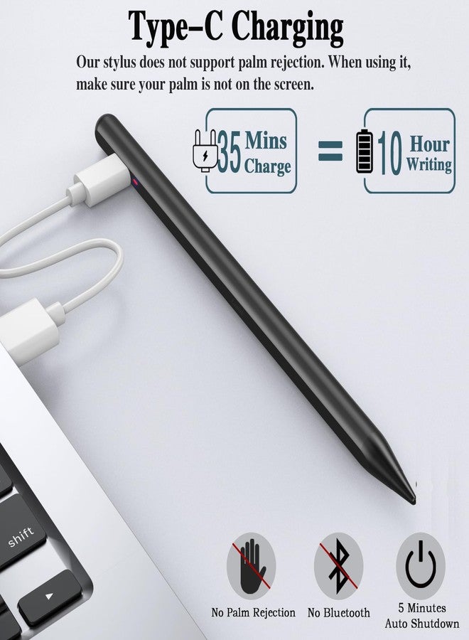 Luntak Stylus Pen for Android/iOS Tablet,Tablet Pencil with Pom Tip Rechargeable Active Stylus Pen for iPhone/Samsung/XiaoMi/Huawei/Vivo/Lenovo and Other Android Smartphones and Tablets-Purple - Image 3