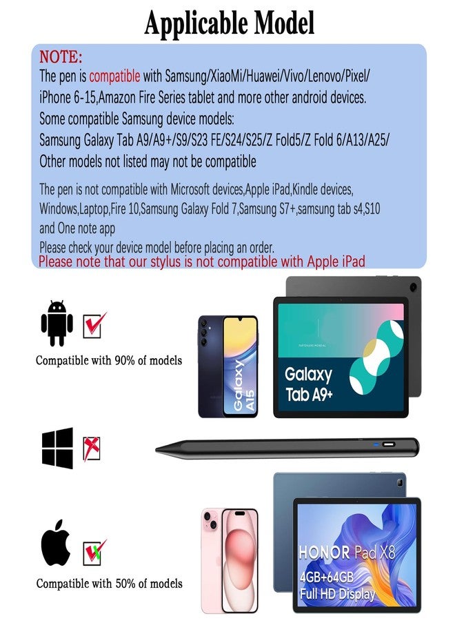 Luntak Stylus Pen for Android/iOS Tablet,Tablet Pencil with Pom Tip Rechargeable Active Stylus Pen for iPhone/Samsung/XiaoMi/Huawei/Vivo/Lenovo and Other Android Smartphones and Tablets-Purple - Image 2
