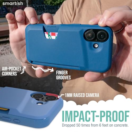Smartish® iPhone 16 Wallet Case - Wallet Slayer Vol. 1 [Slim + Protective] Credit Card Holder - Drop Tested Hidden Flip Card Slot Cover Compatible with Apple iPhone 16 - Blues on The Green - Image 4