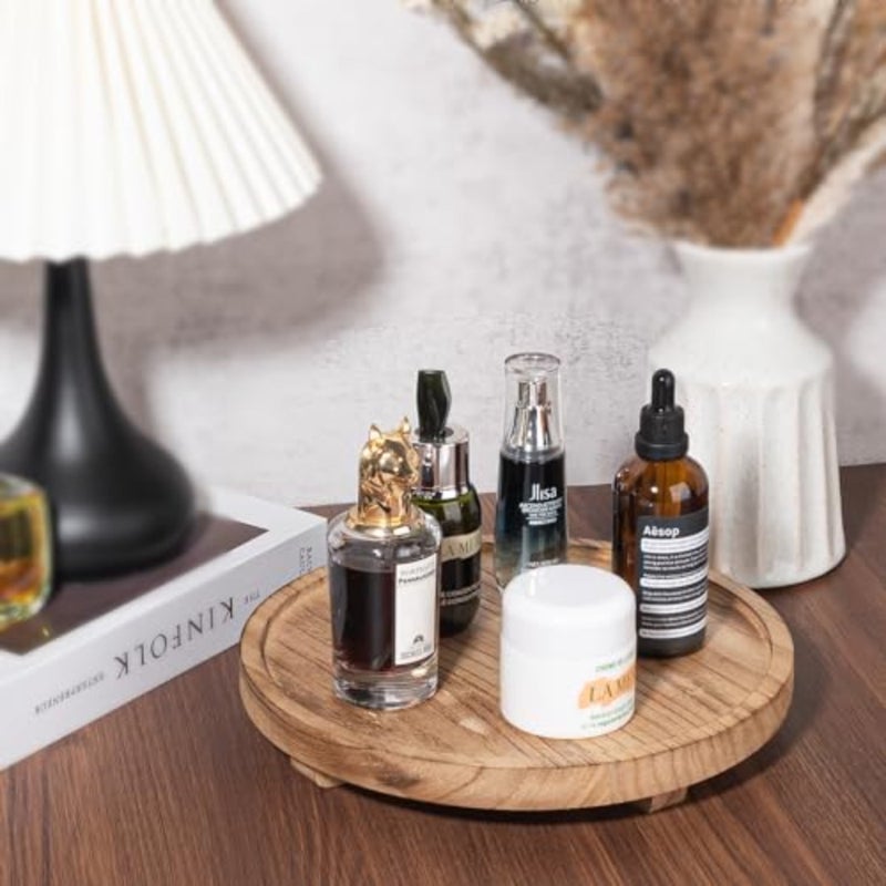 Bathroom Counter Organizer Wood Pedestal Stand Farmhouse Decorative Tray Soap Holder for Kitchen Decor, Brown - Image 2