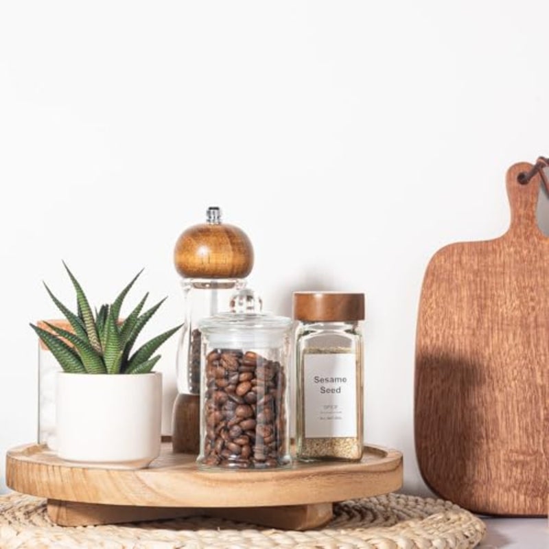 Bathroom Counter Organizer Wood Pedestal Stand Farmhouse Decorative Tray Soap Holder for Kitchen Decor, Brown - Image 3