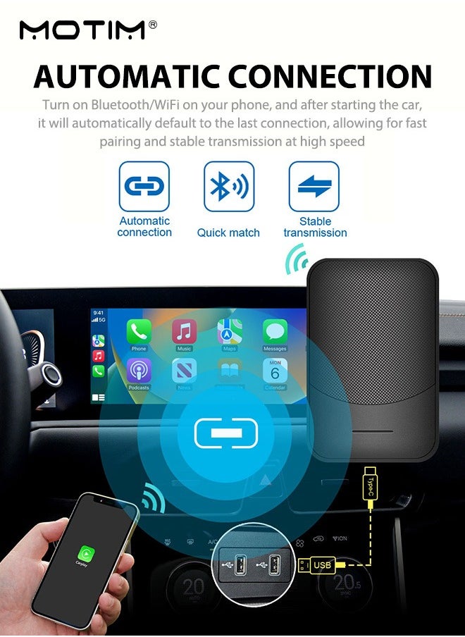 Motim Wireless Carplay Adapter, Smart Car Box, Wireless Carplay Adapter, Convert Wired to Wireless Dongle Cars for iPhone , Plug & Play, 5GHz WiFi & Bluetooth 5.0, for iOS 10+ & Android 11+  - Image 3
