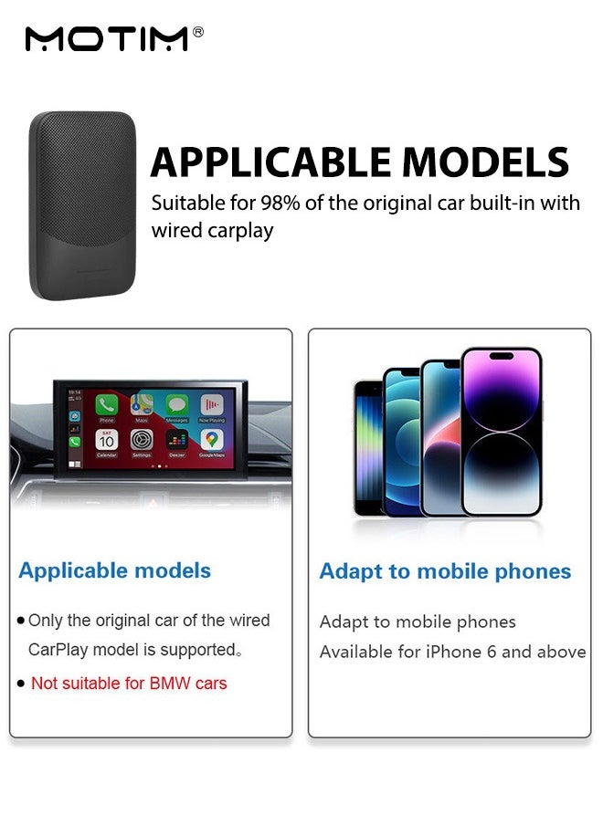 Wireless Carplay Adapter, Smart Car Box, Wireless Carplay Adapter, Convert Wired to Wireless Dongle Cars for iPhone , Plug & Play, 5GHz WiFi & Bluetooth 5.0, for iOS 10+ & Android 11+