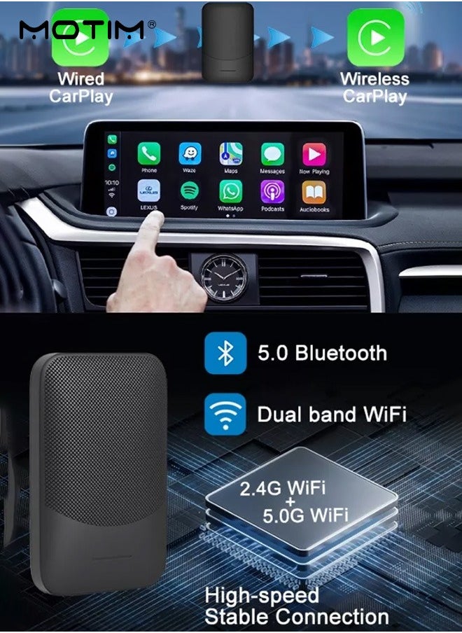 Wireless Carplay Adapter, Smart Car Box, Wireless Carplay Adapter, Convert Wired to Wireless Dongle Cars for iPhone , Plug & Play, 5GHz WiFi & Bluetooth 5.0, for iOS 10+ & Android 11+
