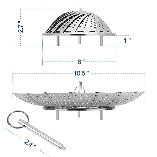 REXOTEX Vegetable Steamer Basket, Premium Stainless Steel Veggie Steamer Basket - Folding Expandable Steamers to Fits Various Size Pot (6" to 10.5") - Image 3