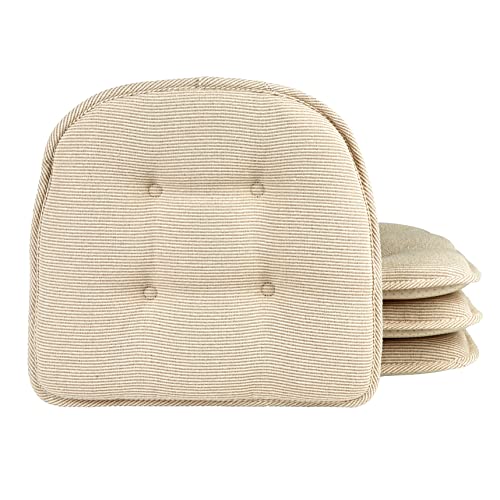 Klear Vu Omega Non-Slip Chair Cushions, Assembled in USA, U-Shaped Skid-Proof Seat Pads for Dining Room, Kitchen, Office, 15"x16", 4 Pack, Slub Natural 4 Count - Image 1