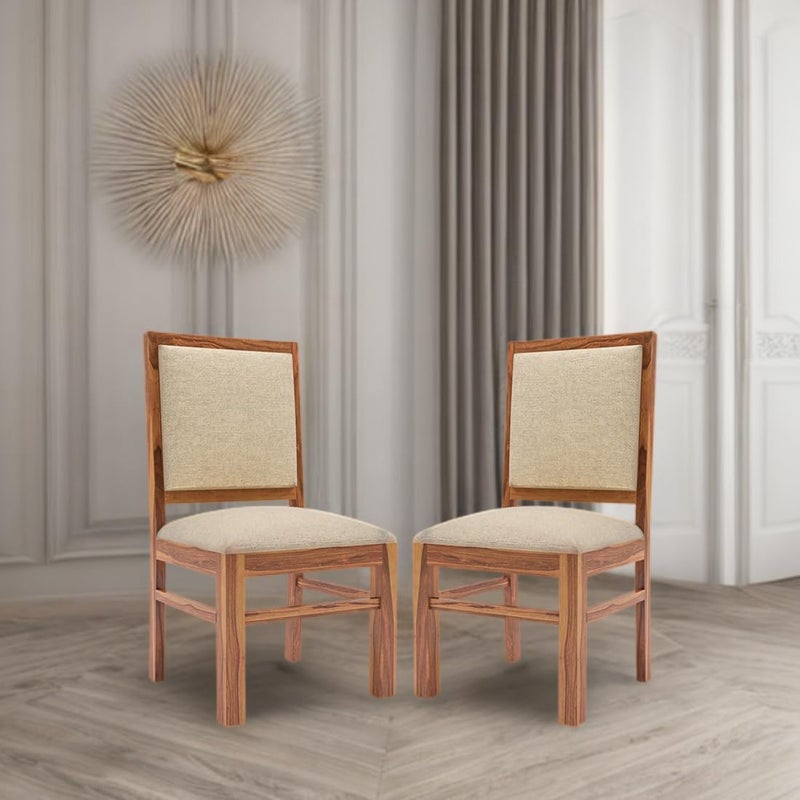 HANDWOOD FURNITURE Modern Home Furniture Solid Wood Dining Chair Chair Set of 2 Study Chair Chair for Home Office Honey Finish with Cream Cushions Pre Assembled Ready to Use