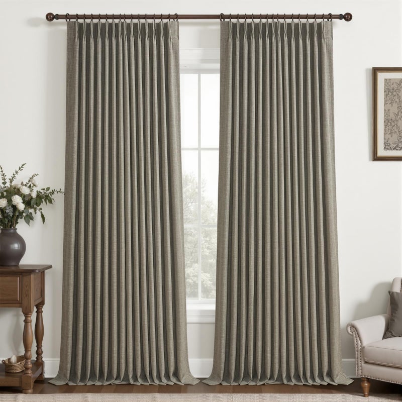 PleatedDrapes Pinch Pleated Blackout Curtains 96 Inches Long for Bedroom, Sepia Ebony Memory Trained Two Layer Thick Linen Thermal Noise Cancelling Farmhouse Privacy Windows Curtain 40x96 Inch Length 2 Panels Set - Image 1