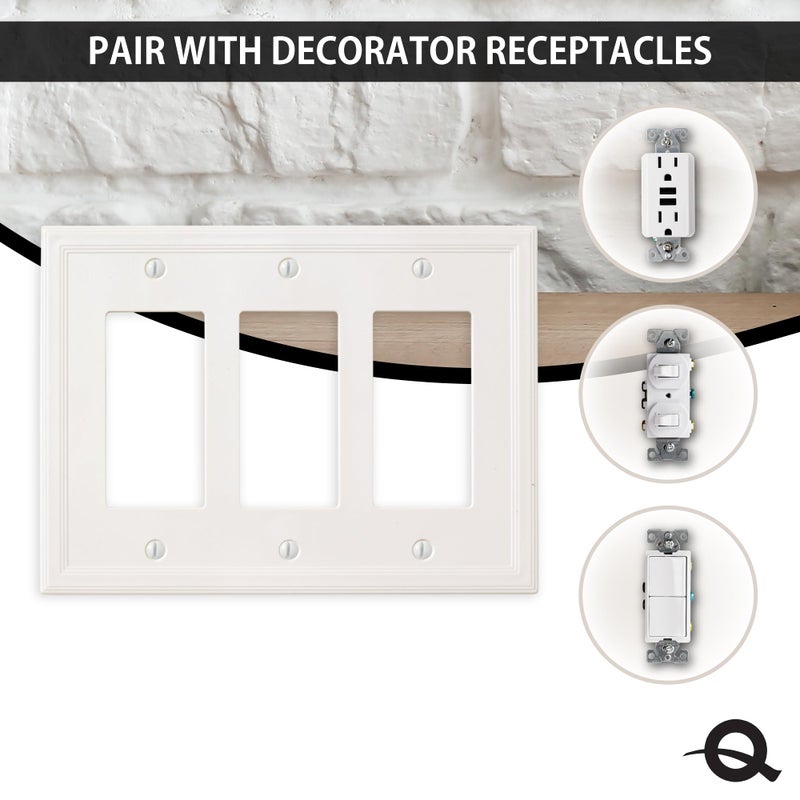 Questech Light Switch Cover  Insulated Triple Rocker Wall Plate For Electrical Outlets  3-Gang Triple Decorator Gfci Switch Plate Standard Size  Decorative Cornice  White - Image 5