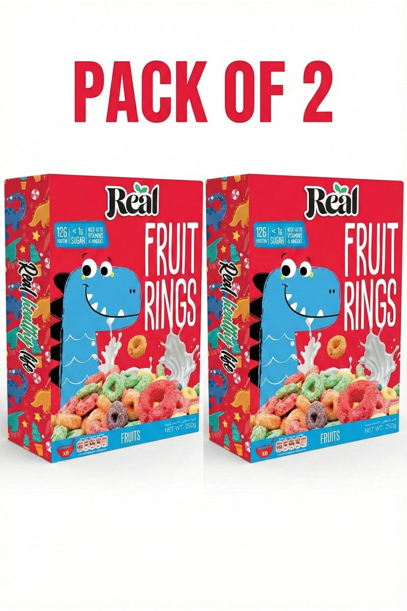 Real خواتم الفاكهة الحقيقية - بروتين عالي، سكر منخفض، حبوب إفطار صحية، 250 جرام (عبوة من 2) - Image 1