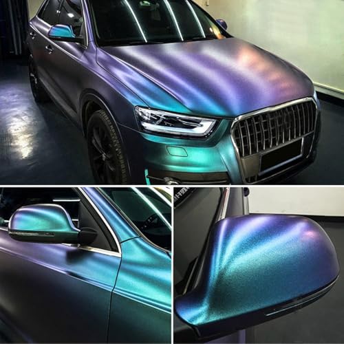 ATMOMO Purple to Lake Blue Glossy Metallic Chameleon Vinyl Wrap Sparking Diamond Color Change DIY Vehicle Vinyl Film, 59.8'' x 11.8'' - Image 1