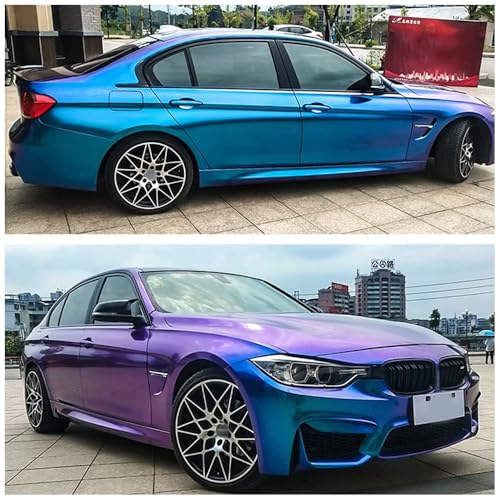ATMOMO Purple to Lake Blue Glossy Metallic Chameleon Vinyl Wrap Sparking Diamond Color Change DIY Vehicle Vinyl Film, 59.8'' x 11.8'' - Image 3